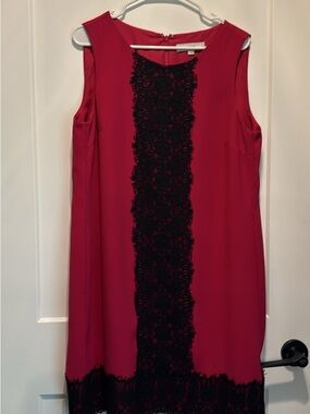 LOFT pink Sleeveless Dress with Black Lace Accent